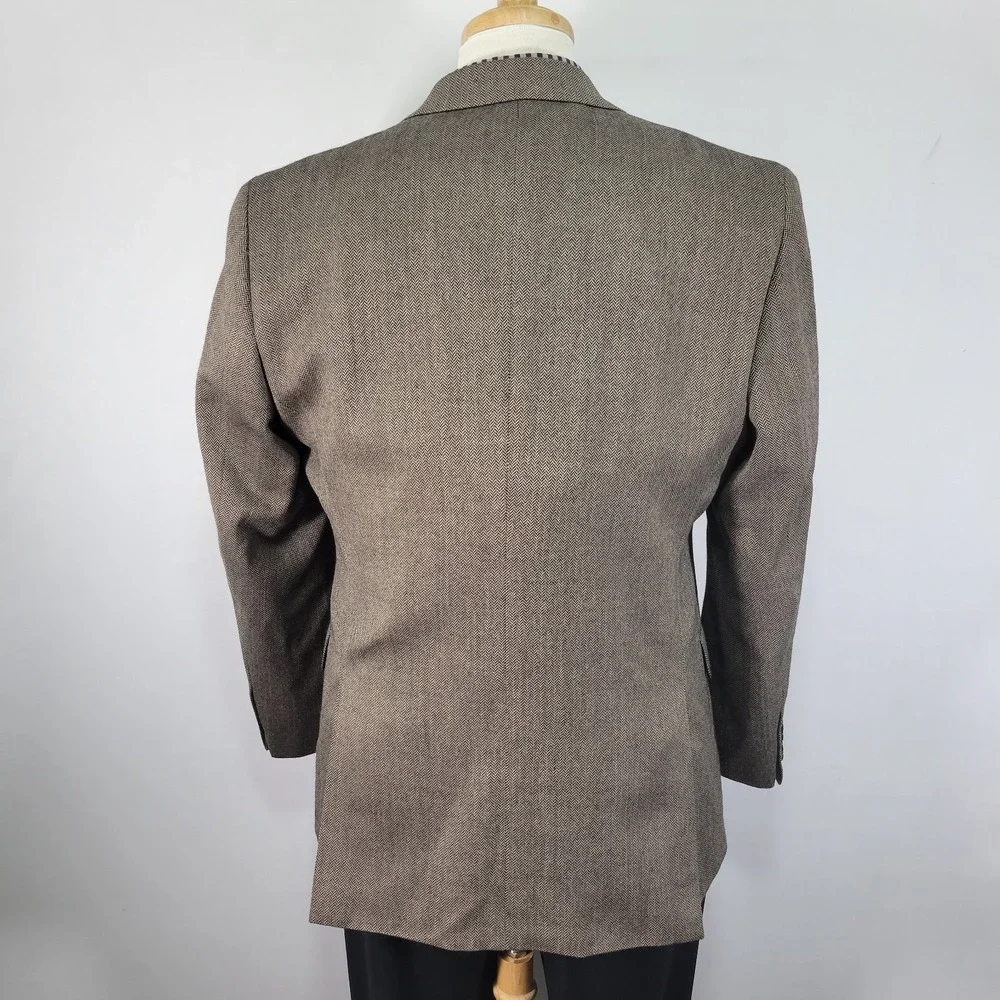 Stafford Men's Sport Coat Blazer Two Button Brown Herringbone Merino‎ Wool 42R